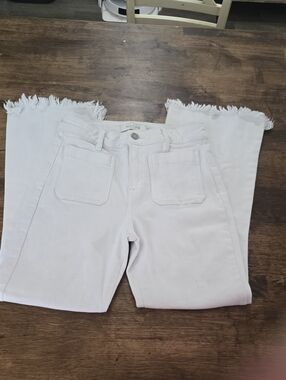 Juniors White Frayed-Hem Flare